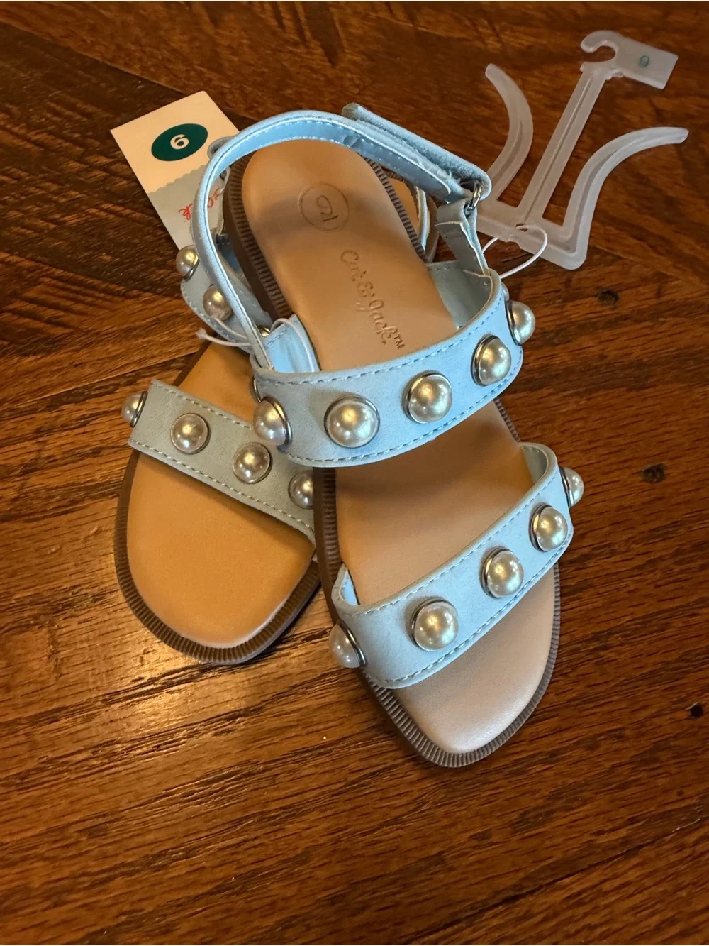 Girls' Light Blue Pearl-Stud Sandals Sz 9
